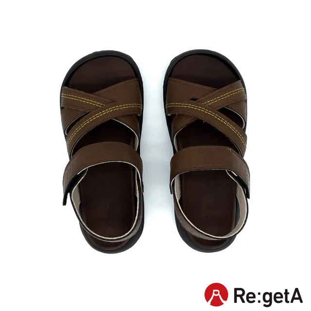【RegettaCanoe】Re:getA  Regetta5E寬楦 雙重縫線時尚交叉後帶涼鞋RP-101(CAM-駱駝色)