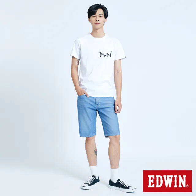 【EDWIN】男裝 大尺碼-迦績EJ9透氣復古牛仔短褲(重漂藍)