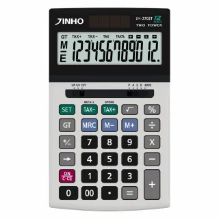 【JINHO 京禾】12位元 雙電源經典桌上型稅率計算機JH-2703T(經典銀 可調式面板)