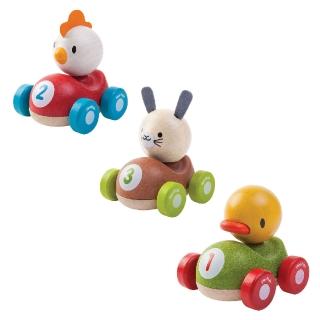 【Plantoys】大頭動物小賽車 多款可選(木質木頭玩具 玩具車)