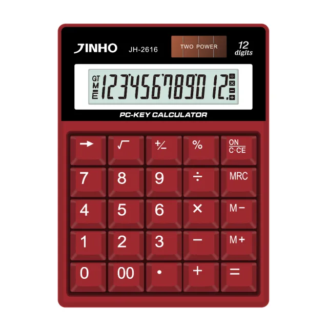 【JINHO 京禾】12位元 雙電源復古按鍵系列計算機JH-2616-R(馬術紅)