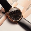 【Calvin Klein 凱文克萊】ck 玫瑰金殼 簡約黑面 黑色皮革錶帶  情人節(K8Q316C3)
