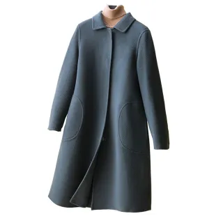 【米蘭精品】100%羊毛大衣毛呢外套(長款簡約雙面防寒保暖女外套5色74bi39)