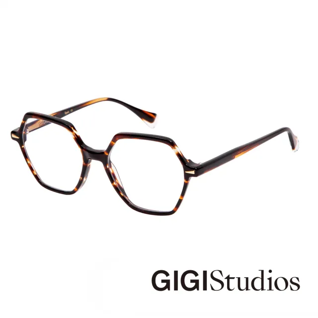 【GIGI Studios】三角金飾六邊形平光眼鏡(琥珀 - ZINA-6594/2)