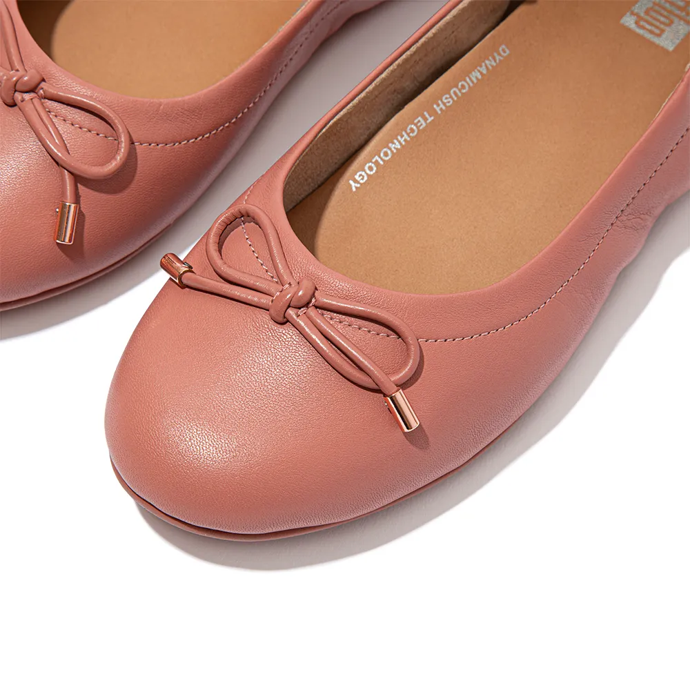 【FitFlop】ALLEGRO BOW LEATHER BALLERINAS 經典全皮革芭蕾舞鞋-女(玫瑰色)