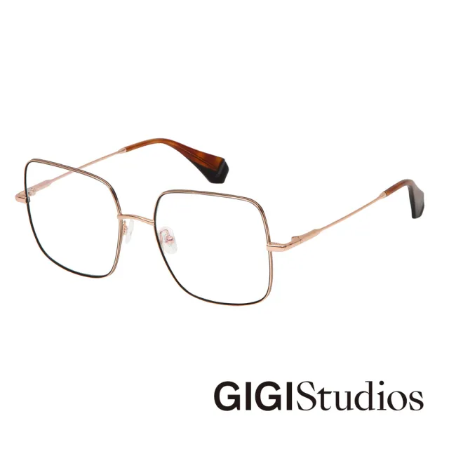 【GIGI Studios】閃耀金手繪黑邊正方框光學眼鏡(玫瑰金 - KARA-6624/9)