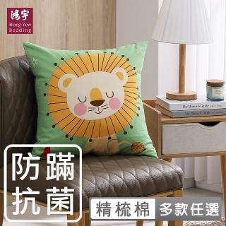 【HongYew 鴻宇】防蹣抗菌 100%精梳棉 美國棉 暖暖獅 抱枕 靠墊-多款任選(45x45cm)