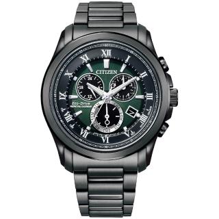 【CITIZEN 星辰】亞洲限定光動能羅馬紳士萬年曆計時男錶-綠x黑/43mm 母親節限定(BL5547-89X)