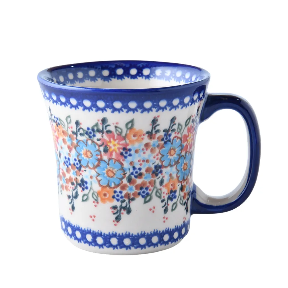 【波蘭陶】Vena  寬口馬克杯 水杯 茶杯 咖啡杯 400ml 波蘭手工製(蔚藍橙光系列)
