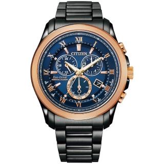 【CITIZEN 星辰】亞洲限定光動能羅馬紳士萬年曆計時男錶-藍x黑/43mm 母親節限定(BL5546-81L)