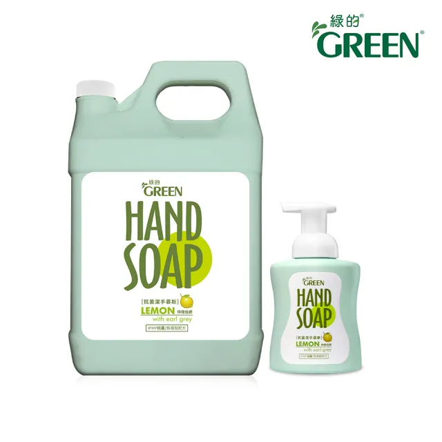 【Green 綠的】植物抗菌潔手慕斯檸檬伯爵加侖桶3800ml加瓶裝300ml(洗手乳)