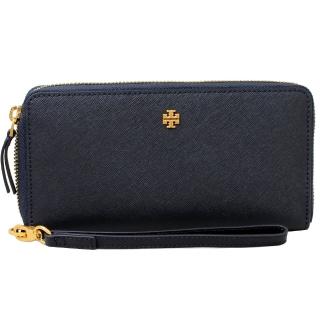 【TORY BURCH】EMERSON 經典立體LOGO防刮皮革拉鍊長夾(海軍藍)