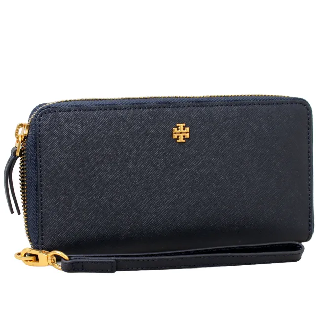 【TORY BURCH】EMERSON 經典立體LOGO防刮皮革拉鍊長夾(海軍藍)