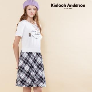 【Kinloch Anderson】金安德森女裝 圓領刺繡拼接格紋洋裝(白)