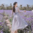 【Blue Velvet】唯美公主風立體刺繡桃心V領收腰連身洋裝(淡紫)