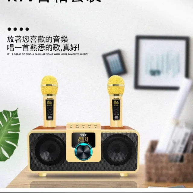 【YOGMETI】貓頭鷹 雙人伴唱無線麥克風 附二支麥克風戶外低音 家庭ktv音箱(K08)