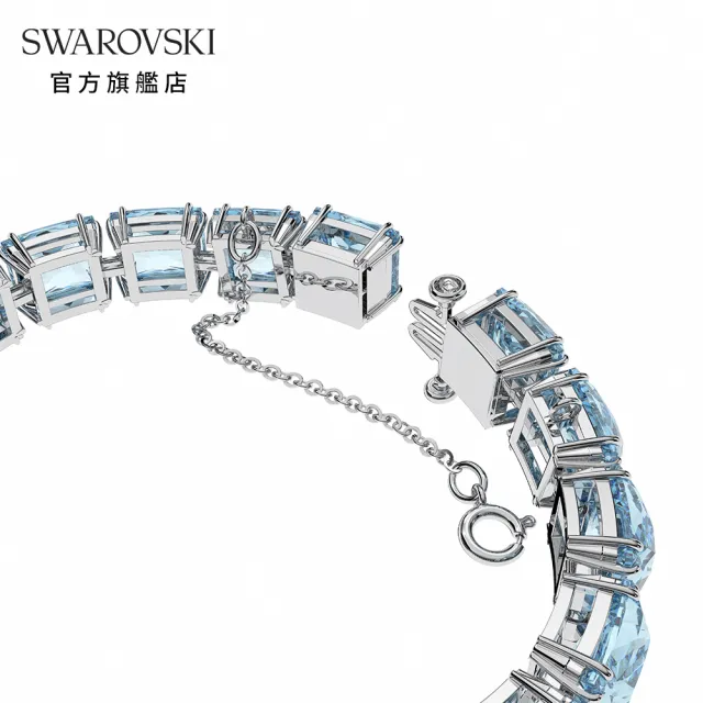 【SWAROVSKI 官方直營】Millenia 手鏈正方形切割 水晶 藍色 鍍白金色(水晶手鍊 彩寶 閃亮 手串 曜石)