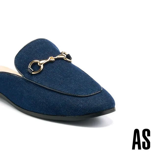 【AS 集團】率性質感金屬馬銜釦穆勒低跟拖鞋(藍)