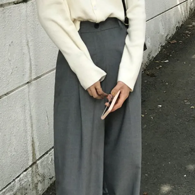 【MsMore】高腰拖地褲寬鬆休閒西裝直筒長褲#111883現貨+預購(2色)
