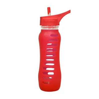 【Eco Vessel】美國 Eco Vessel 韻律防爆玻璃吸管式水瓶 紅 650ml(防爆玻璃 食用級矽膠)