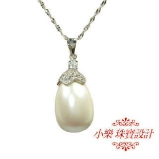 【小樂珠寶】鑽帽好大顆珠漂亮南洋深海貝珍珠項鍊(大15mm胖橢圓胖水滴形)