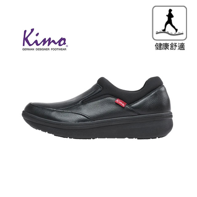 【Kimo】專利足弓支撐-真皮彈性萊卡舒適健康鞋 男鞋(黑 KAIWM027013)