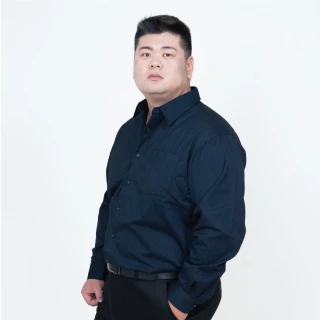 【MAXON 馬森大尺碼】深藍黑混紡偏厚長袖襯衫2L~4L(82392-58)