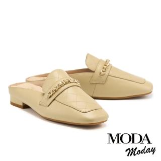 【MODA MODAY】韓系質感全真皮方頭低跟穆勒鞋(米)