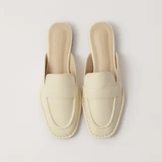【Grace Gift】車線造型平底穆勒鞋(米白)