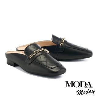 【MODA MODAY】韓系質感全真皮方頭低跟穆勒鞋(黑)
