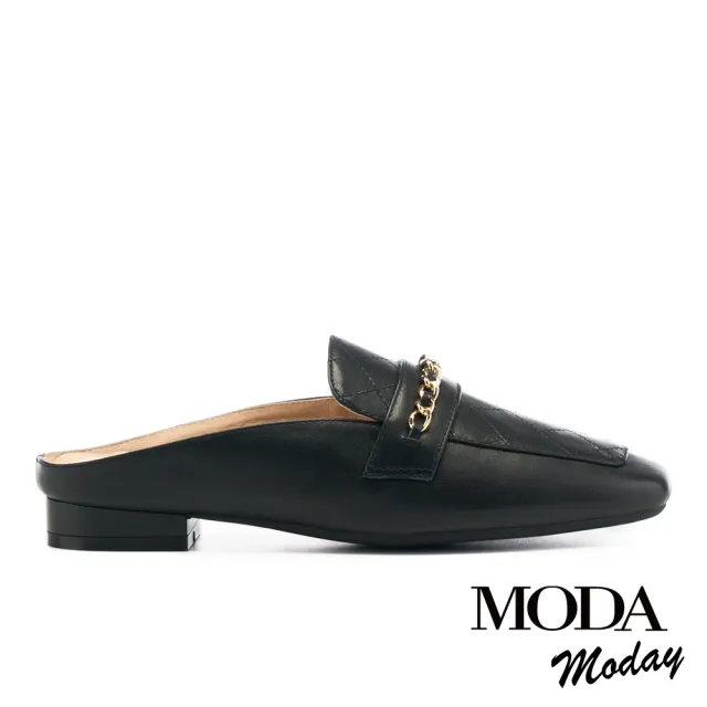 【MODA Luxury】韓系質感全真皮方頭低跟穆勒鞋(黑)