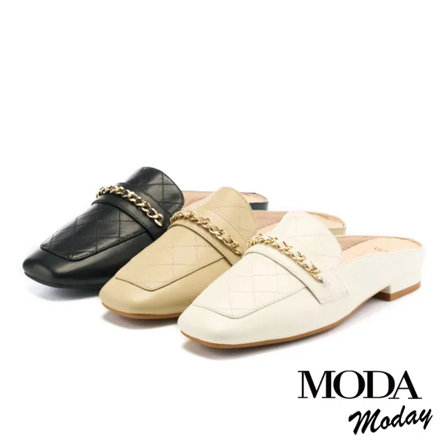 【MODA Luxury】韓系質感全真皮方頭低跟穆勒鞋(黑)