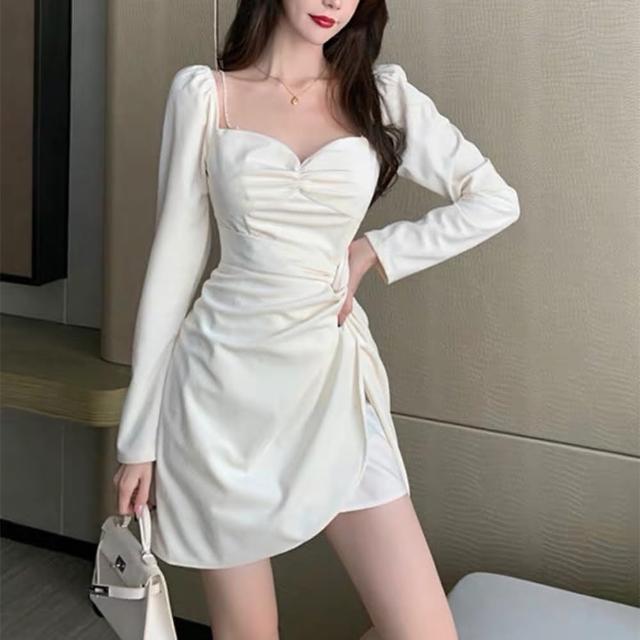 【派對樂木婚禮La Morongo Dress】韓國名媛長袖小禮服 S size 灰/卡其/藕粉(高彈性 質感好 時尚品牌 禮服)