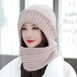 【I.Dear】韓國兔毛混紡條紋珍珠護耳圍巾連體針織毛帽(6色)