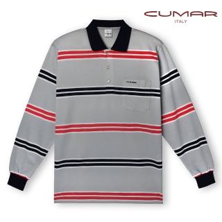 【CUMAR】男裝長袖羅紋領條紋POLO衫/179249(吸濕排汗)