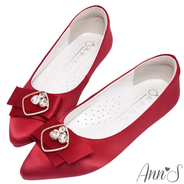 【Ann’S】腳尖幸福-訂製鑽扣沙發後跟平底尖頭婚鞋(紅)
