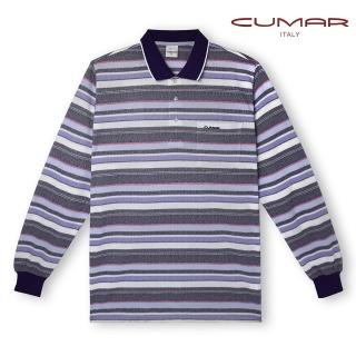 【CUMAR】男裝長袖羅紋領橫條紋POLO衫/199256(舒適親膚)