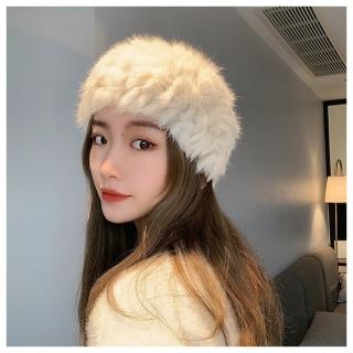 【HaNA 梨花】韓國時尚合夥人暖冬獺兔毛．超柔軟寬髮帶帽子二用揚青同款(髮帶 韓國髮飾 洗臉 保暖髮帶)