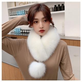 【HaNA 梨花】韓系溫柔暖冬．狐狸毛仿皮草毛球暖萌萌圍脖圍巾(圍脖 圍巾 披肩)