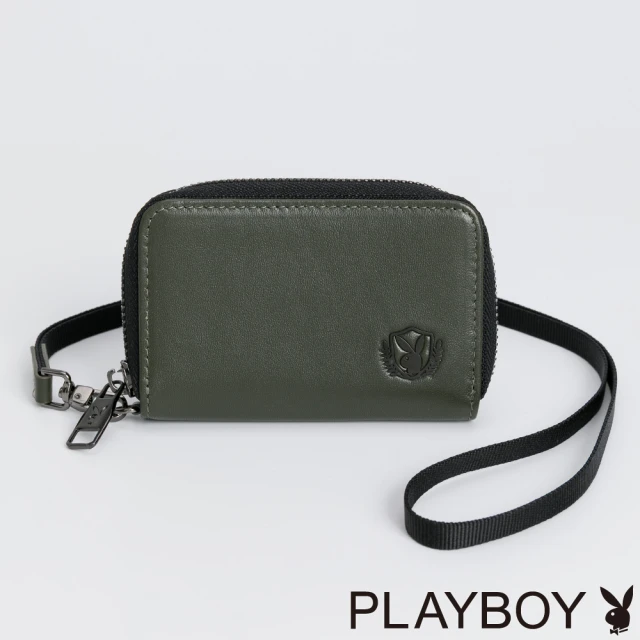 【PLAYBOY】零錢包附頸掛繩  Badge系列(墨綠色)