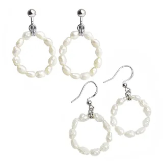 【大東山樑御珊瑚】天然米粒形珍珠耳環-甜甜圈(夾式/耳勾)