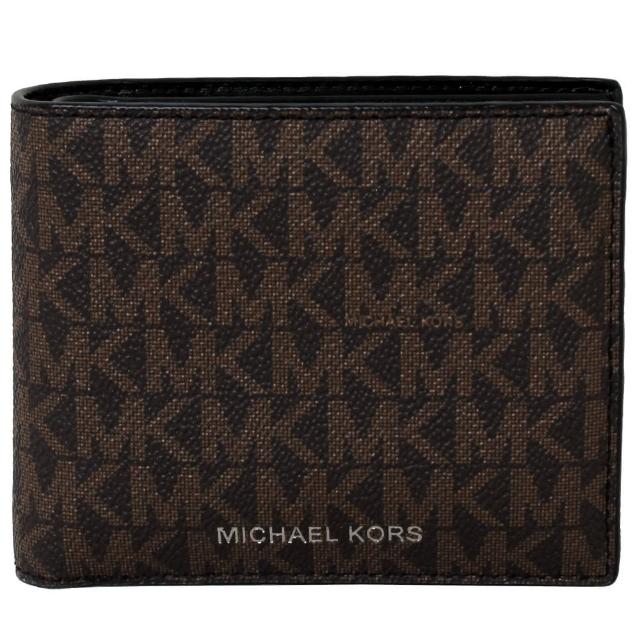 【Michael Kors】燙銀字LOGO防刮皮革附證件夾/男用短夾(滿版咖)