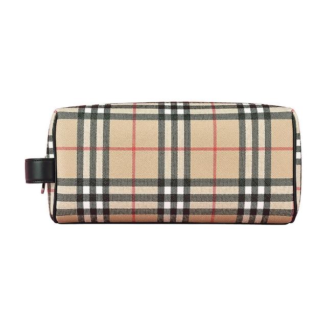 【BURBERRY 巴寶莉】BURBERRY Vintage 格紋PU拉鍊手拿包(米)