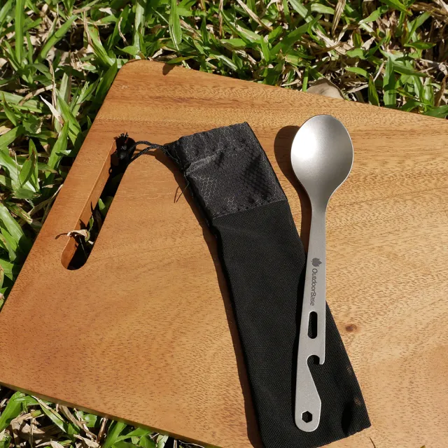 【Outdoorbase】野夫炊煙 純鈦帶開瓶器匙(輕量便攜 純鈦多功能餐具)