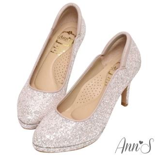 【Ann’S】絕美弧度-爆閃碎石防水臺圓頭高跟婚鞋8.5cm(粉)