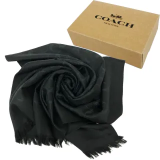 【COACH】C LOGO羊毛混桑蠶絲巾圍巾禮盒(黑)