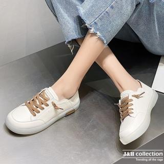 【J&H collection】休閒圓頭真皮綁帶休閒鞋(現+預 白灰色 / 卡其色)