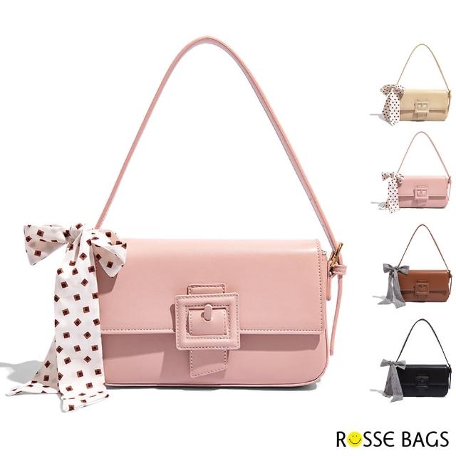 【Rosse Bags】浪漫優雅絲巾軟皮手提肩背包(現+預  杏色 / 粉色 / 棕色 / 黑色)