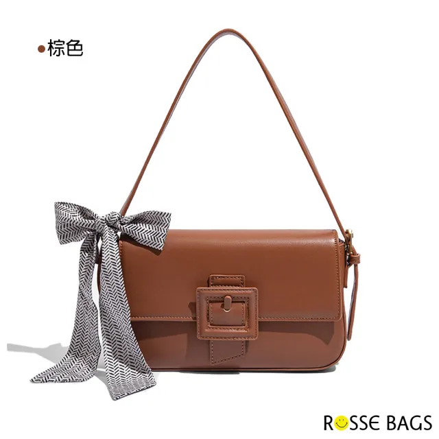 【Rosse Bags】浪漫優雅絲巾軟皮手提肩背包(現+預  杏色 / 粉色 / 棕色 / 黑色)