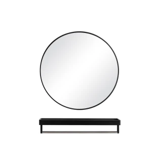 【Ogula 小倉】50x50cm免打孔壁掛圓形浴鏡帶置物架